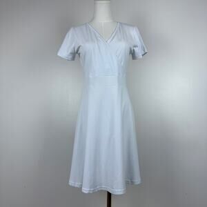 Lunarable White V-Neck Short Sleeve Cotton A-Line Women's Dress Size Medium